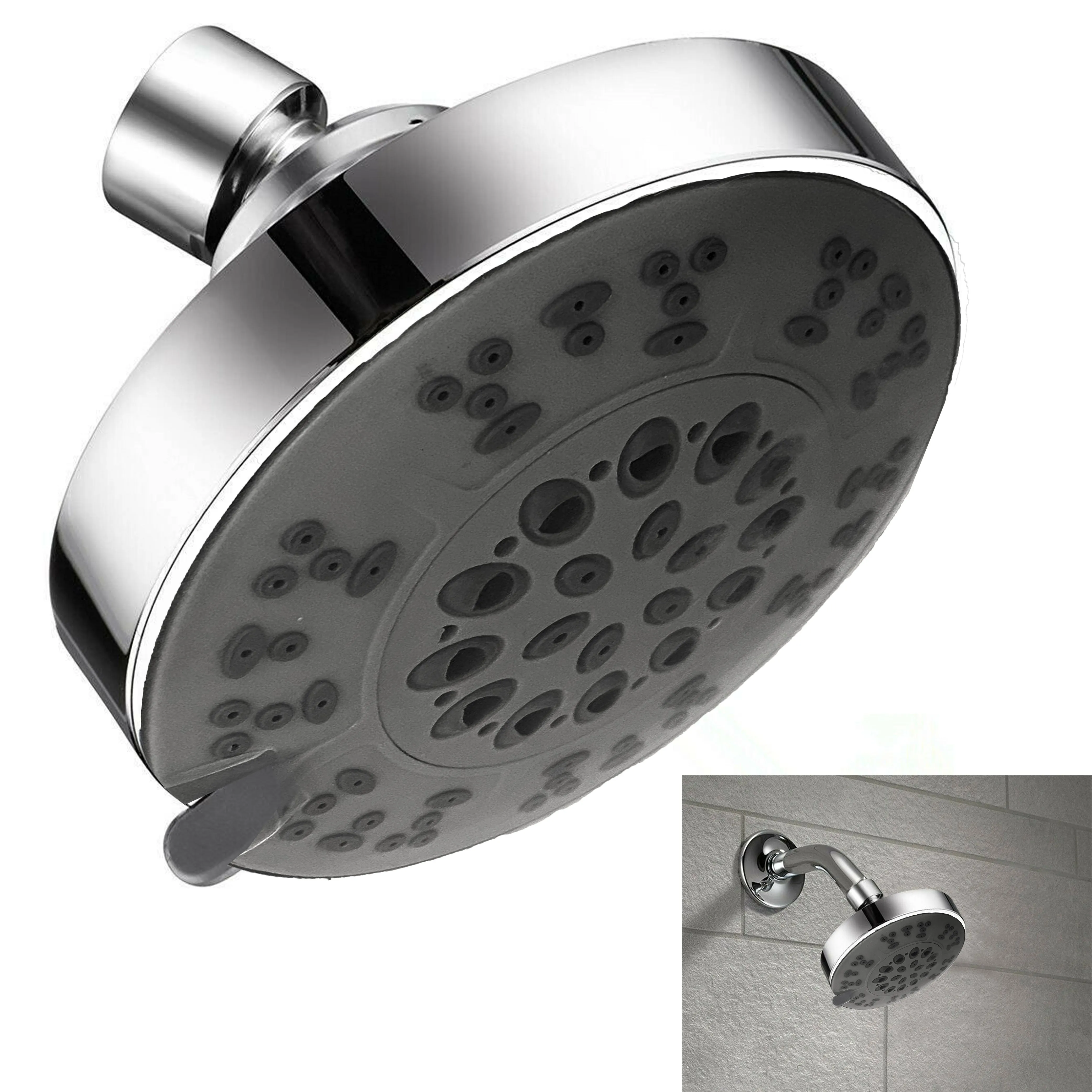 1 Multi Function Shower Head Nozzle 5 Settings Plastic Silver Showerhead Bath 4"