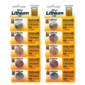 10 PC Maxell CR2025 Batteries 3 Volt Button Cell Lithium Battery 2025 Calculator