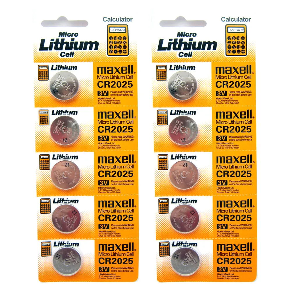 10 PC Maxell CR2025 Batteries 3 Volt Button Cell Lithium Battery 2025 Calculator
