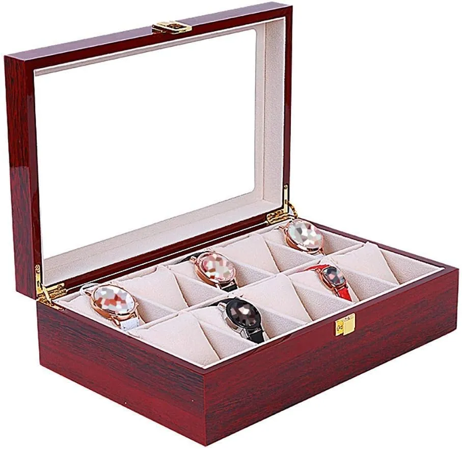 26.5 X 8.2 X 20Cm 10 Grid Wooden Watch Display Organizer Box