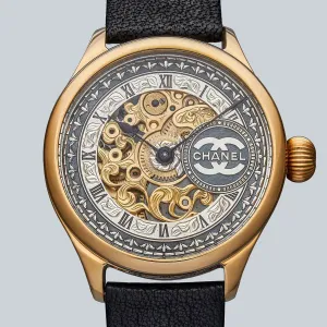 45mm Silver Dial Nubuk Leather Band Wristwatch With Antique/vintage Chanel Pocket Watch Arranged