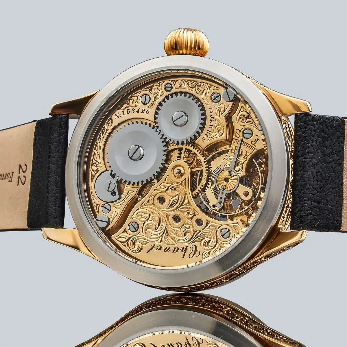 45mm Silver Dial Nubuk Leather Band Wristwatch With Antique/vintage Chanel Pocket Watch Arranged