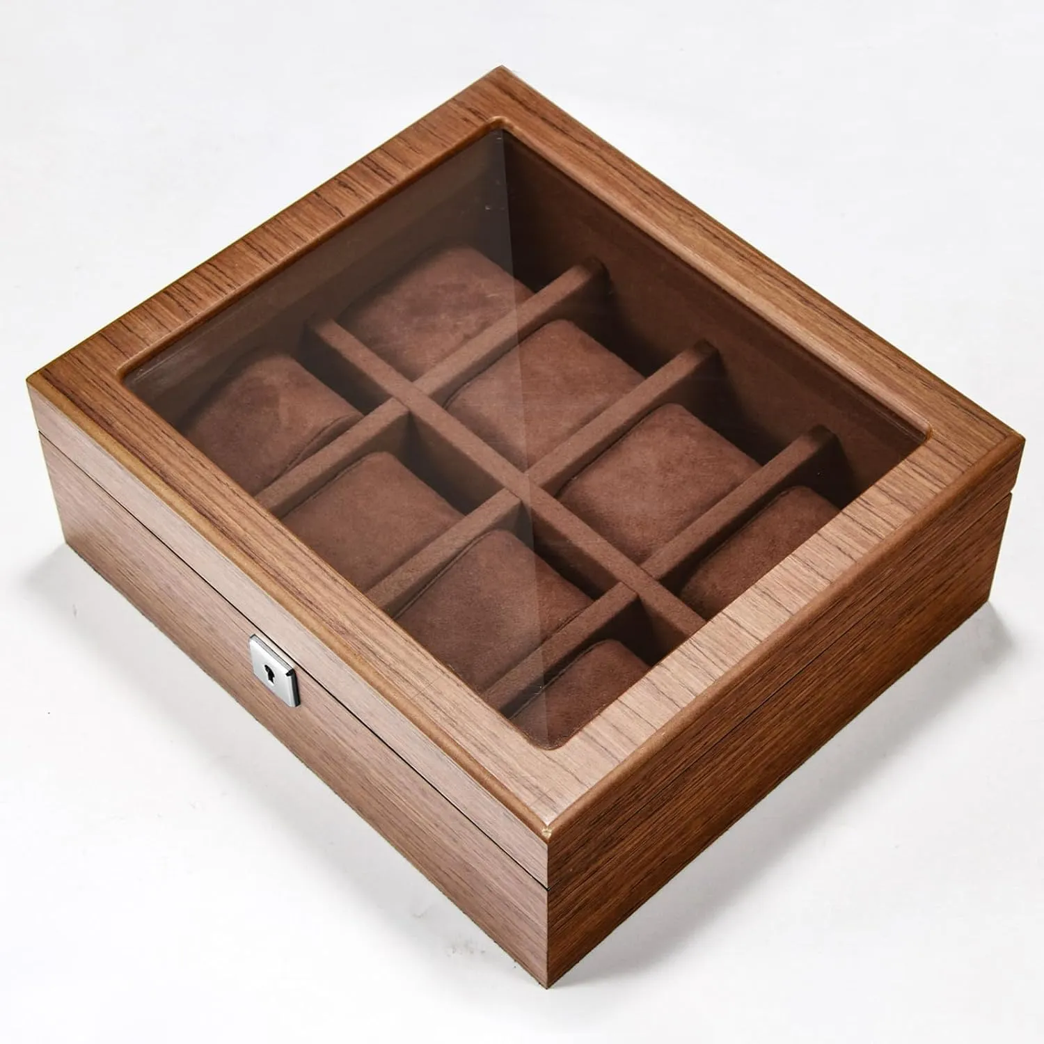 8 Slots Wood Watch Box for men, Watches Storage Box with Glass Lid & 8 Removable Velvet Pillow, Premium Watch Case Men Girls Father's Day Gift