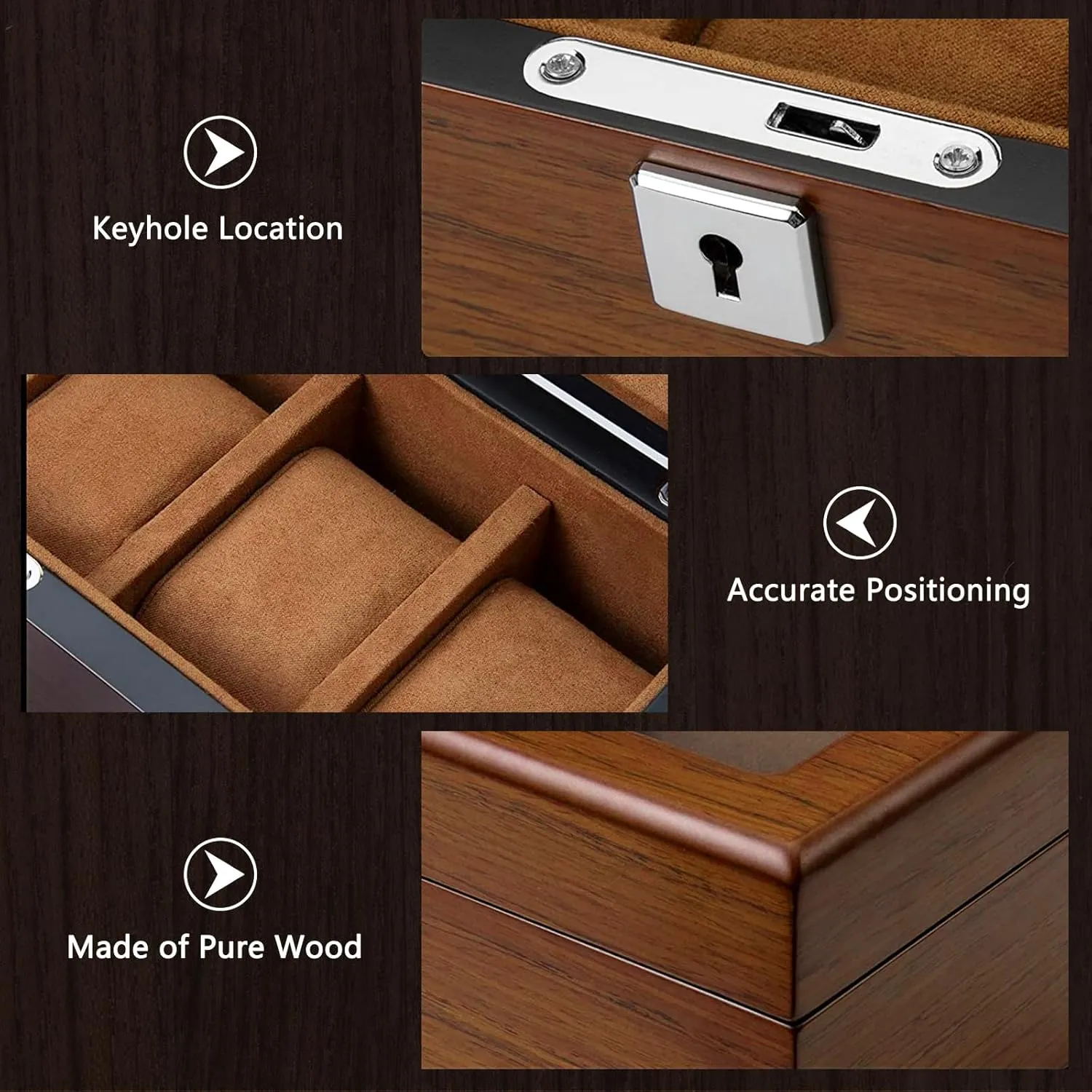 8 Slots Wood Watch Box for men, Watches Storage Box with Glass Lid & 8 Removable Velvet Pillow, Premium Watch Case Men Girls Father's Day Gift