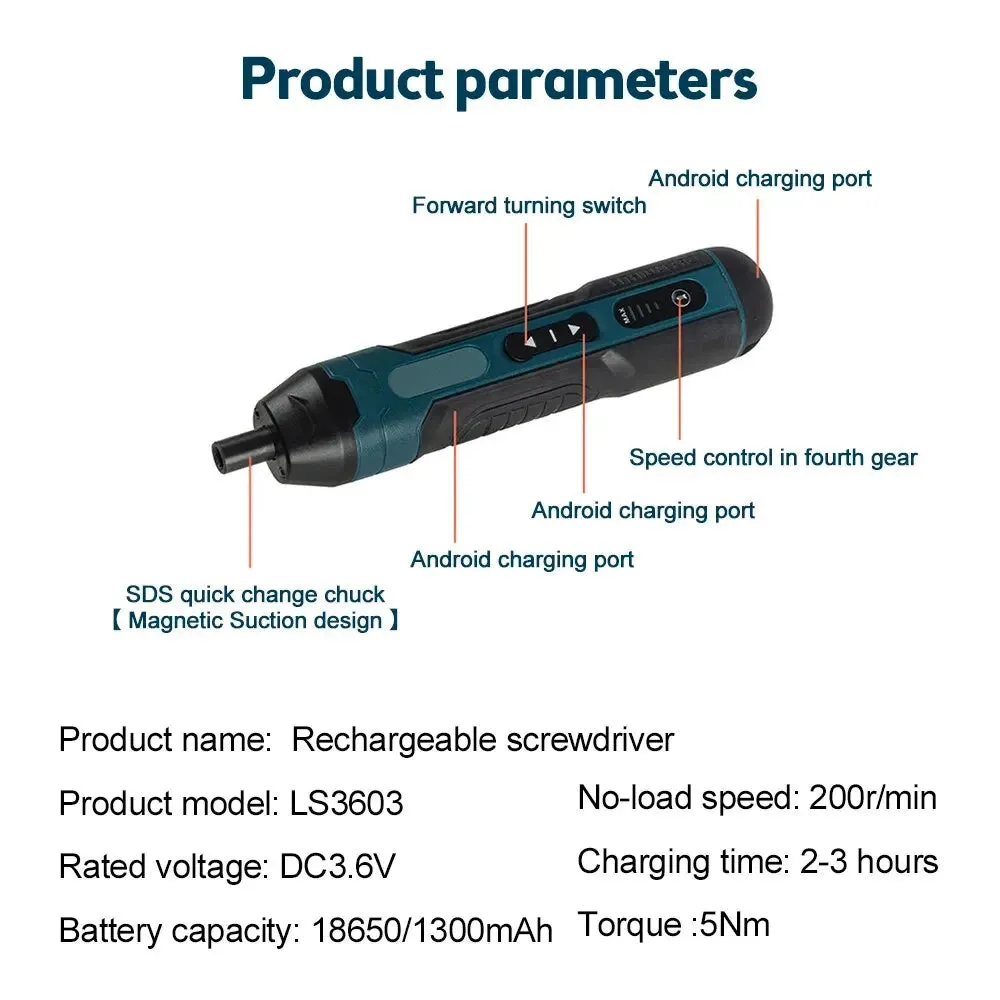Adjustable Cordless Screwdriver Rechargeable 1300mah Battery Multi Function Repair Tool