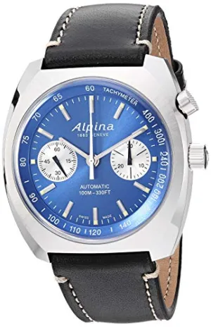 Alpina Men's Startimer Pilot Heritage Stainless Steel Swiss Automatic Aviator Watch with Leather Calfskin Strap, Blue, 22 (Model: AL-727LNN4H6)