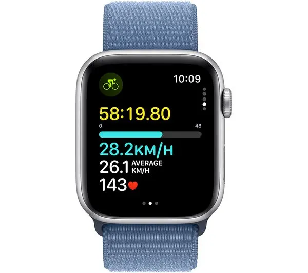 APPLE Watch SE (2023) - 44 mm Silver Aluminium Case with Winter Blue Sport Loop - Pristine