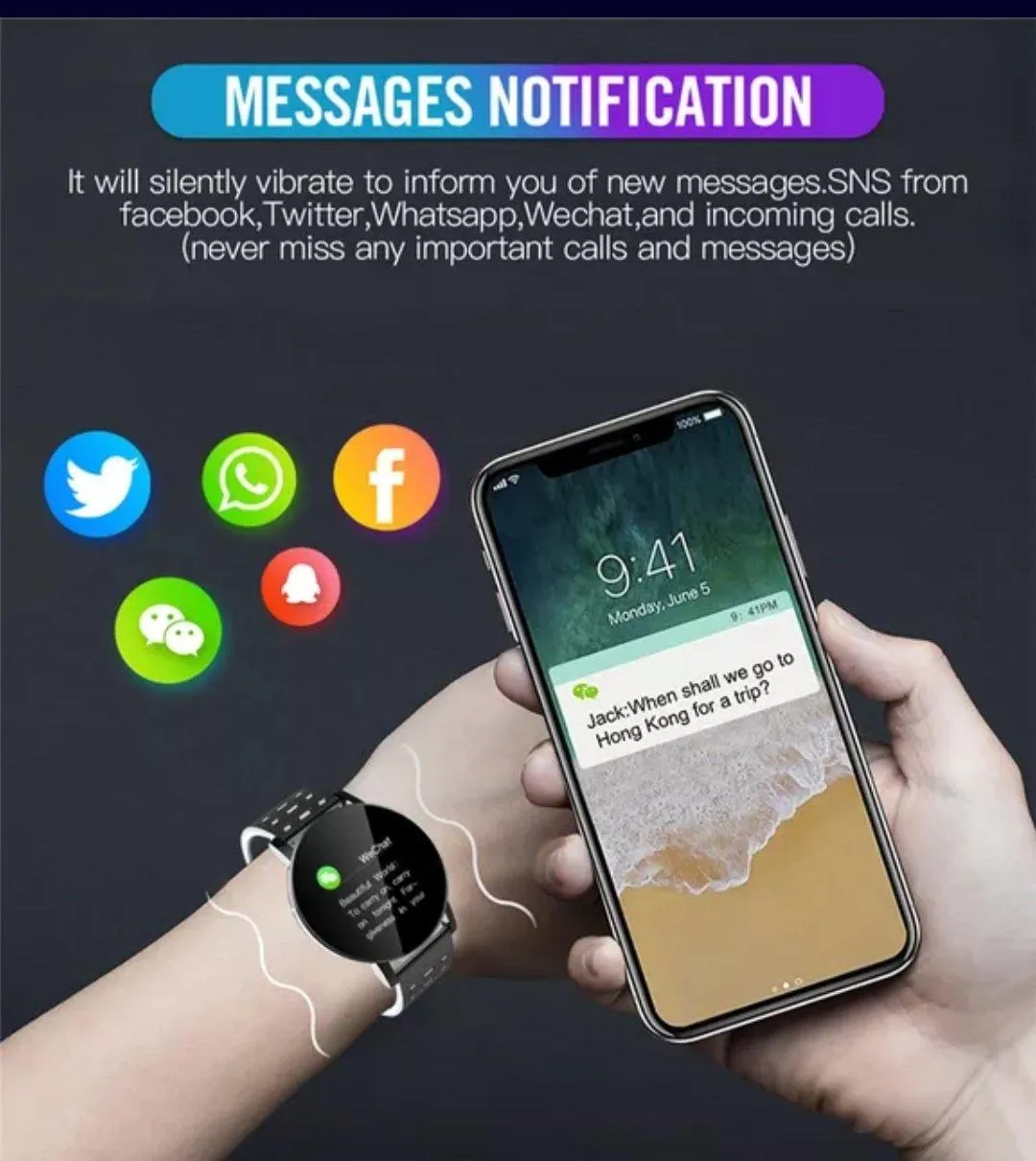 AQ Smart Watch & Health Tracker - Black