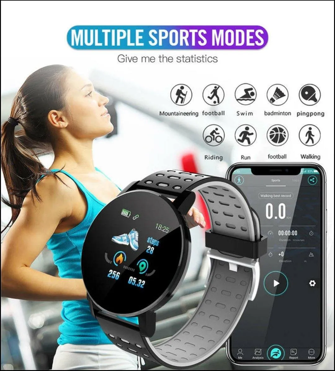 AQ Smart Watch & Health Tracker - Black