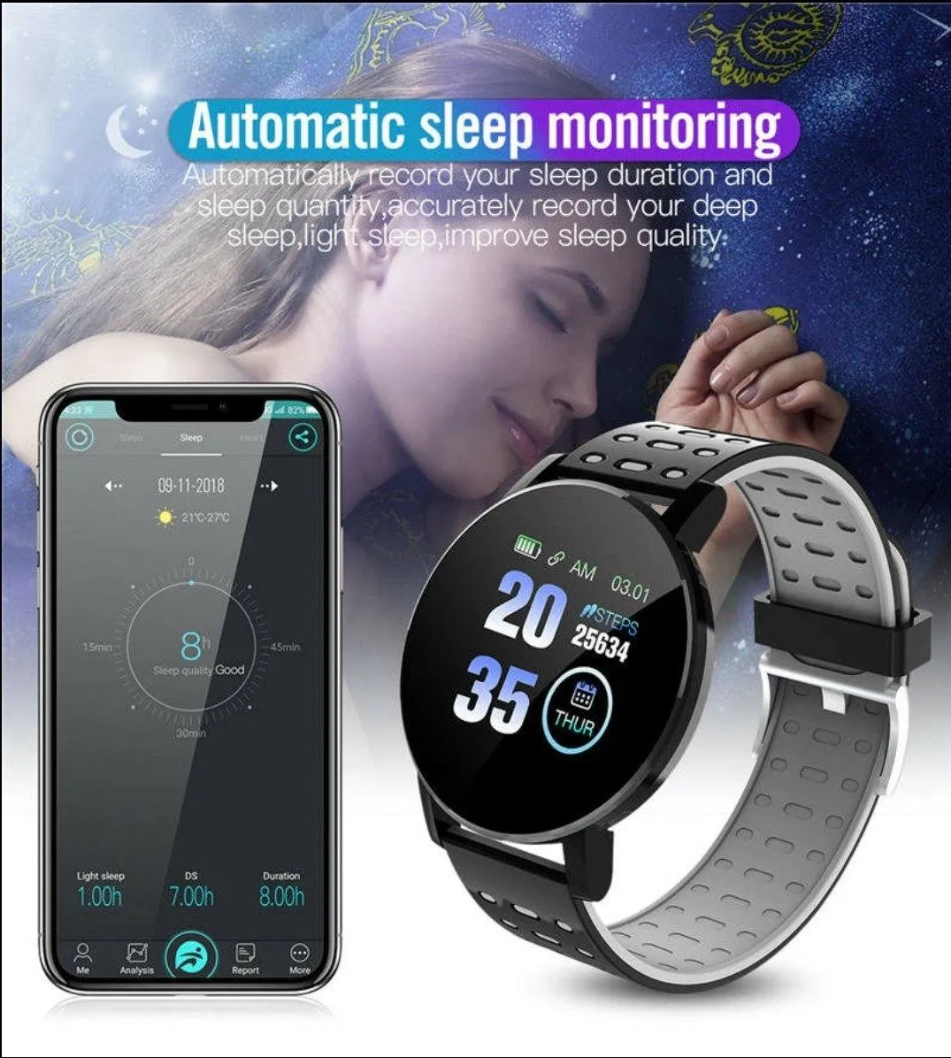 AQ Smart Watch & Health Tracker - Black