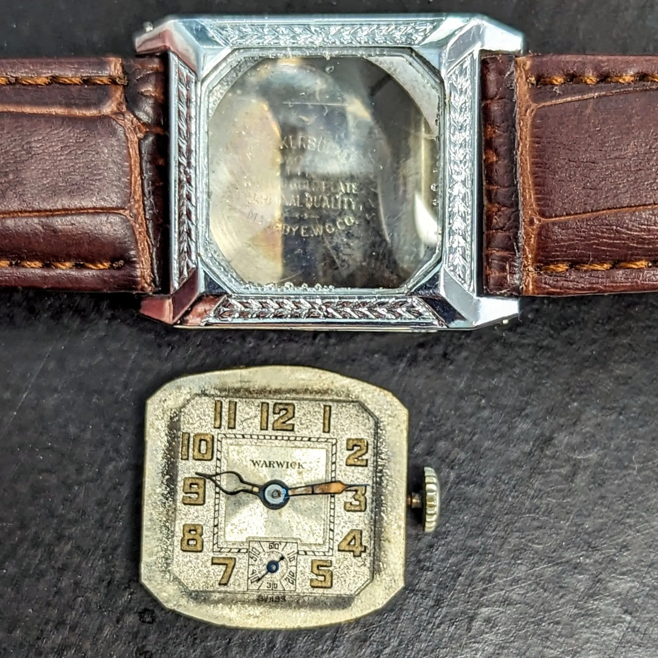 Art Deco WARWICK Wristwatch 6 Jewels Two ADJs Swiss Made Watch Tank Case