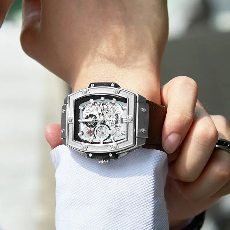 Barrel-shaped multi-function quartz men's watch