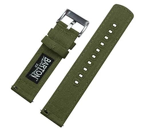 BARTON WATCH BANDS Canvas Quick Release Watch Band Strap, Army Green, 18mm