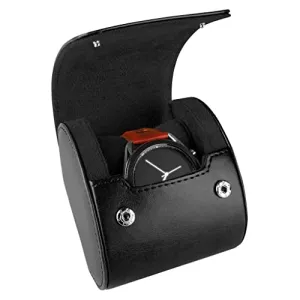 BARTON WATCH BANDS, Watch Roll - Black Recycled Leather Watch Travel Case & Watch Band Storage - 1 Watch Case