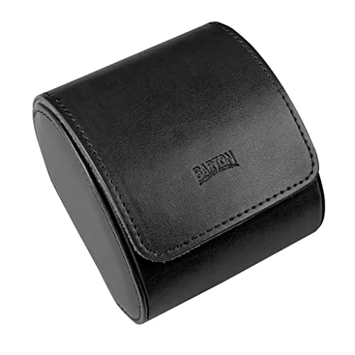 BARTON WATCH BANDS, Watch Roll - Black Recycled Leather Watch Travel Case & Watch Band Storage - 1 Watch Case