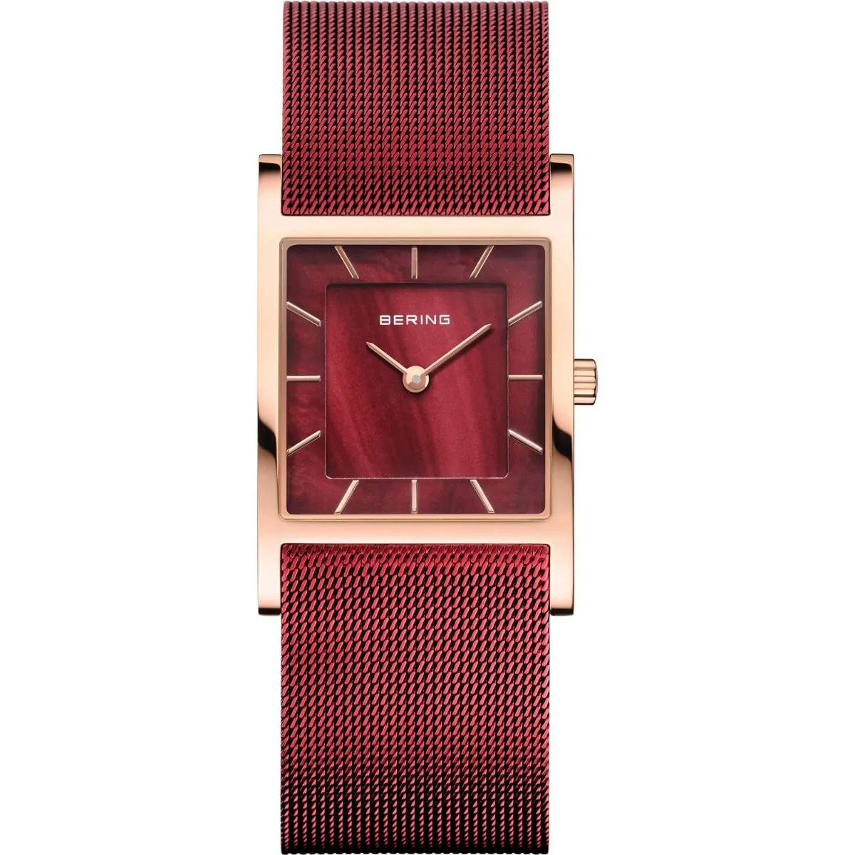 Bering Ladies Rose Gold Plated Red Mesh Quartz Watch