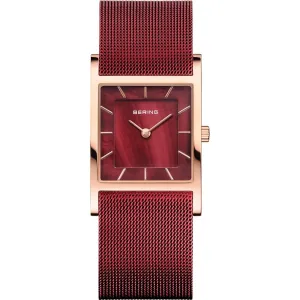 Bering Ladies Rose Gold Plated Red Mesh Quartz Watch