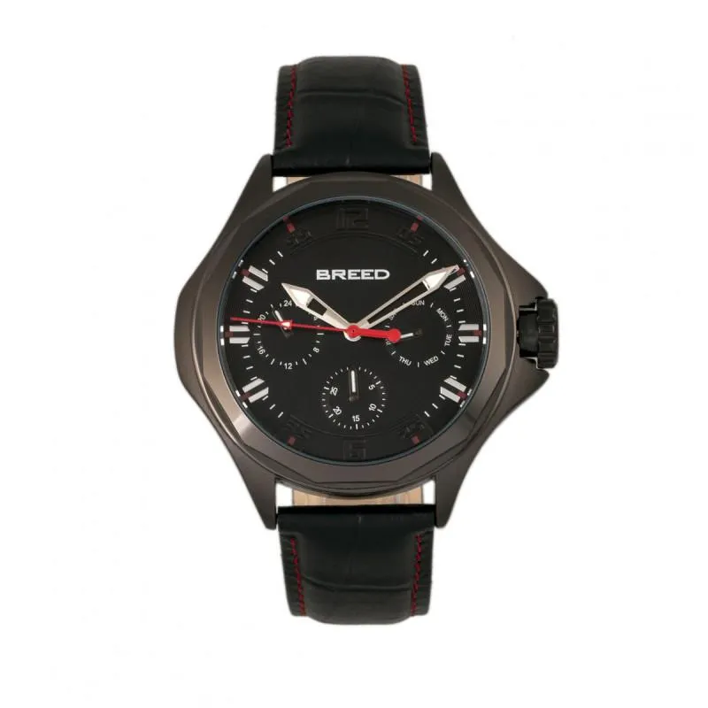 Breed Tempe Leather-Band Watch w/Day/Date