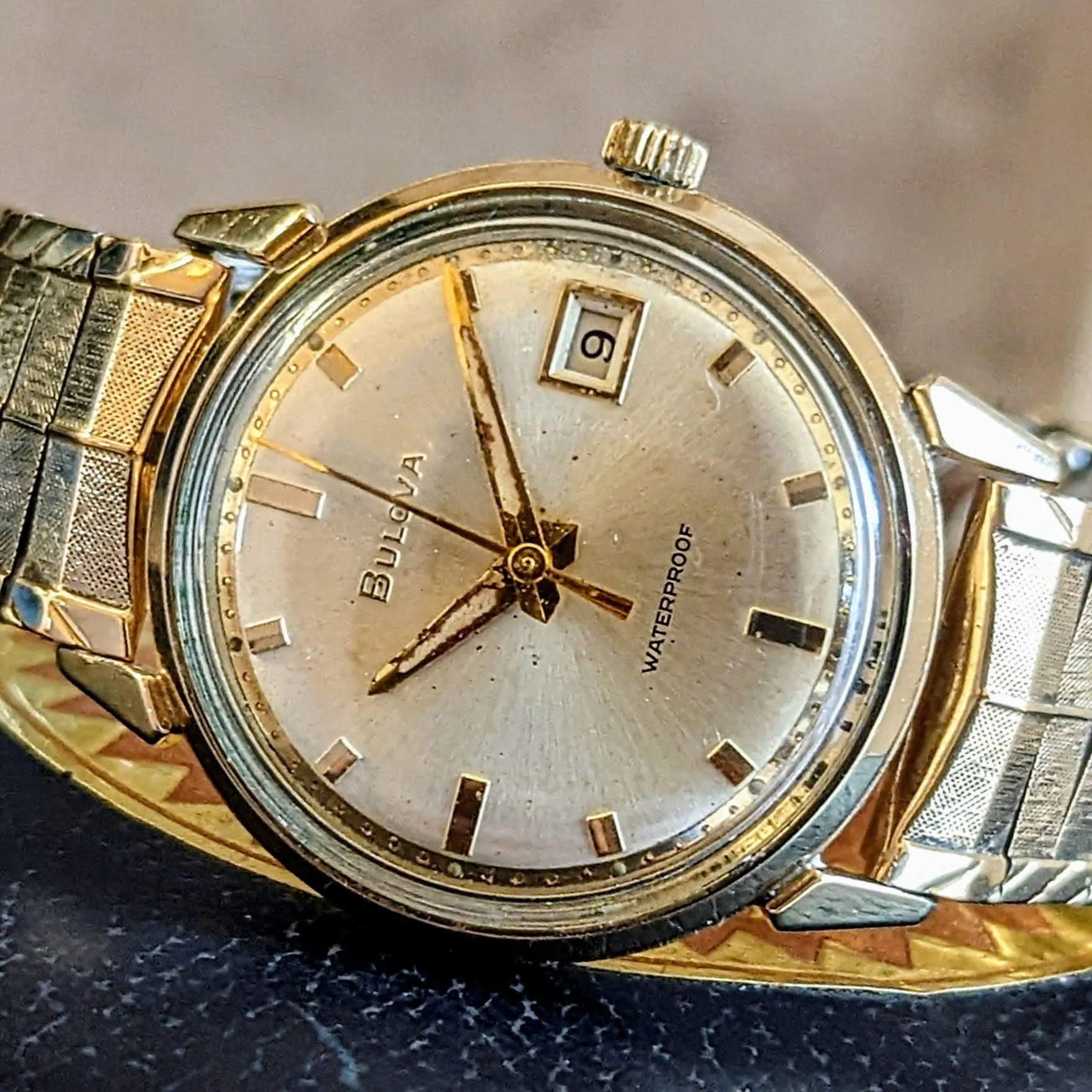 BULOVA 1968 President “B” Watch Date Indicator 10K GF Wristwatch - In BOX!