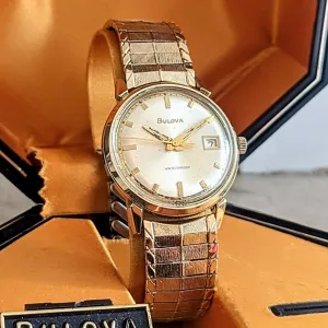 BULOVA 1968 President “B” Watch Date Indicator 10K GF Wristwatch - In BOX!