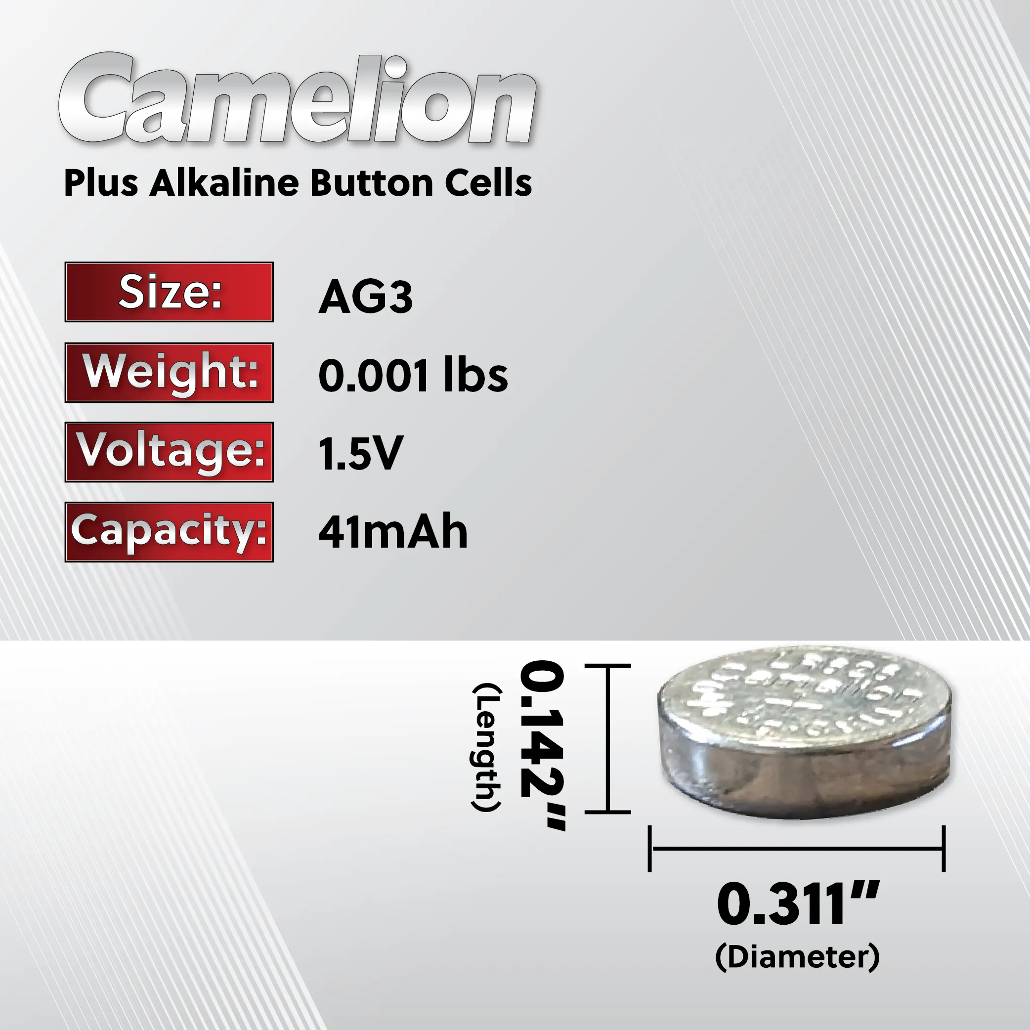 Camelion AG3 / 392 / LR41 1.5V Coin Cell Battery Pack of 10