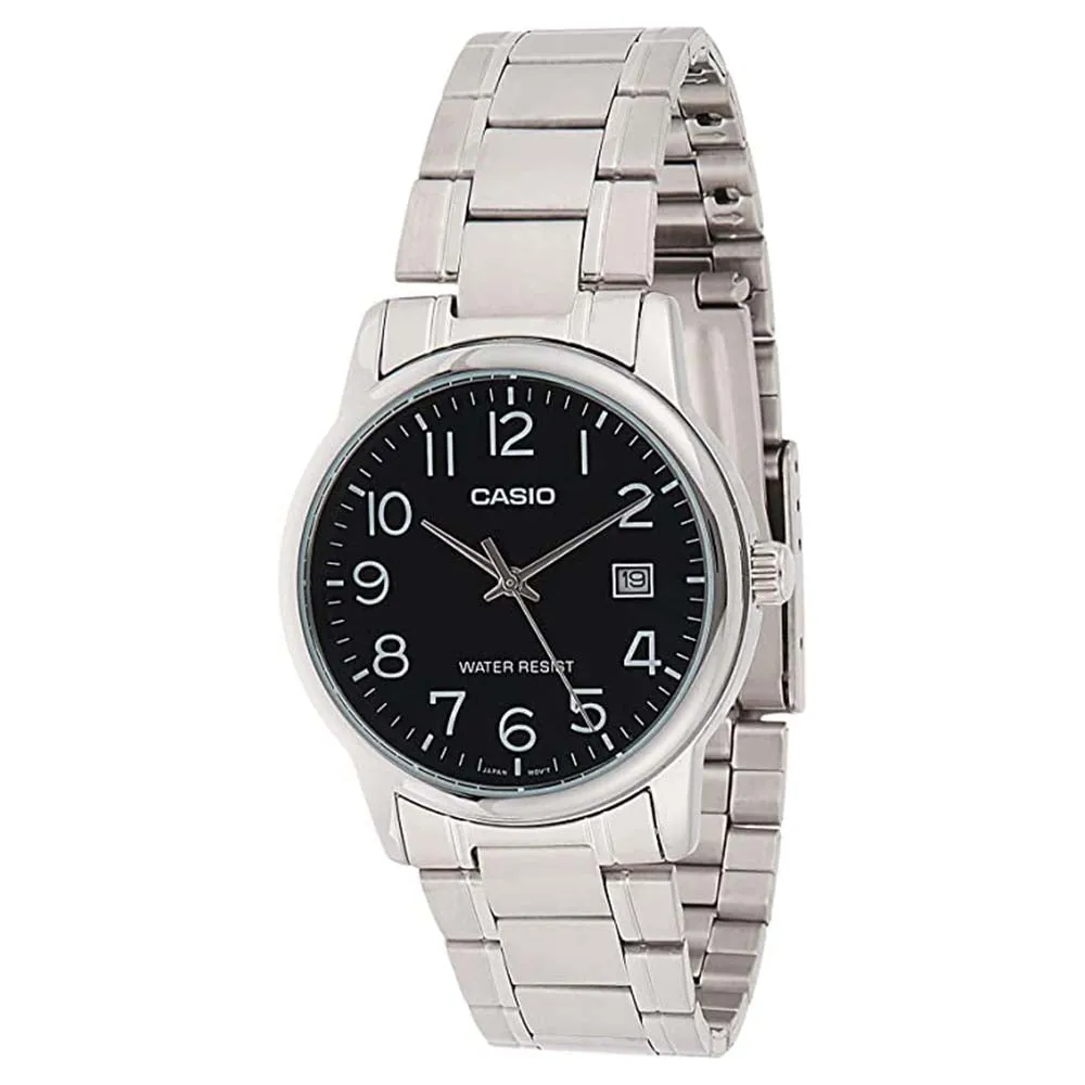 Casio Men's Black Dial Silver Stainless Steel Band Quartz Watch - MTP-V002D-1BUDF