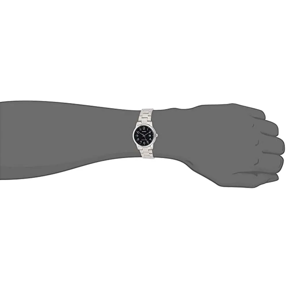 Casio Men's Black Dial Silver Stainless Steel Band Quartz Watch - MTP-V002D-1BUDF