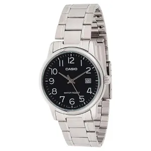 Casio Men's Black Dial Silver Stainless Steel Band Quartz Watch - MTP-V002D-1BUDF