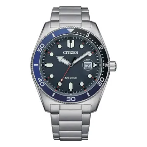 Citizen Men's Blue Dial Silver-tone Stainless Steel Band Analog Eco-Drive Watch - AW1761-89L