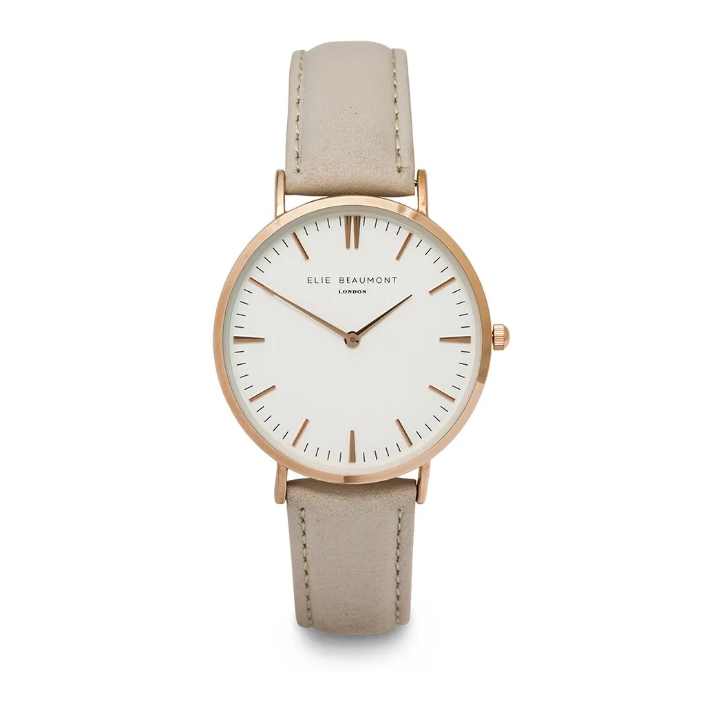 Classic large watch with pale grey strap