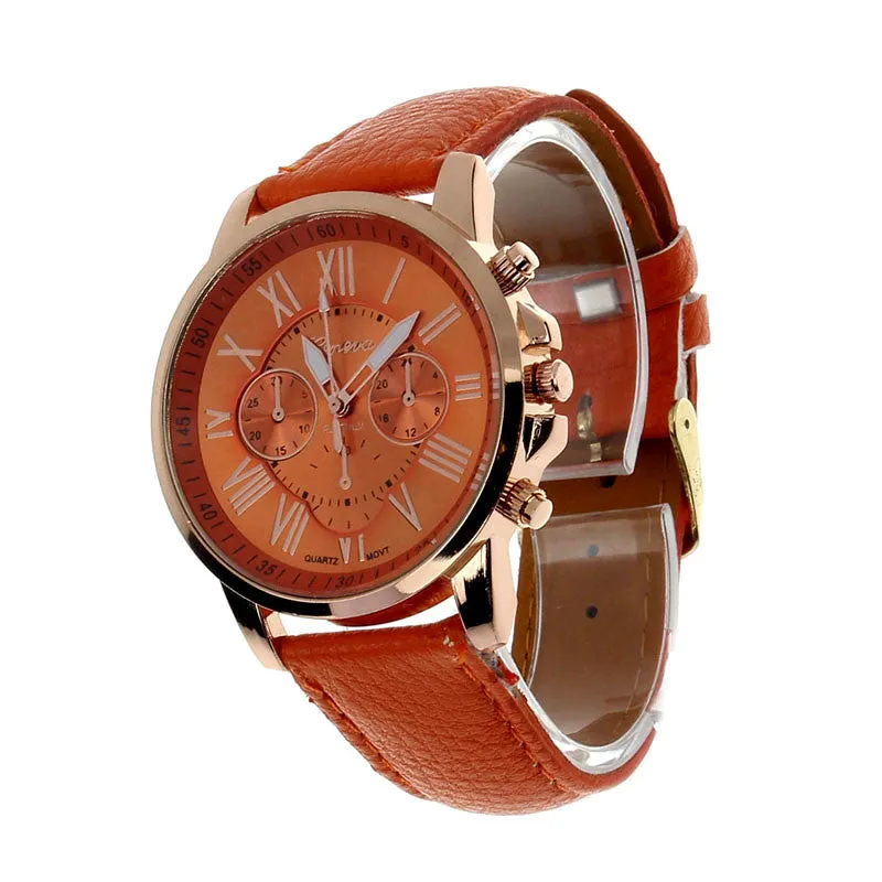 Creative Fashion Watch Roman Numerals Faux Leather Analog Quartz Wach Women Wrist Watch