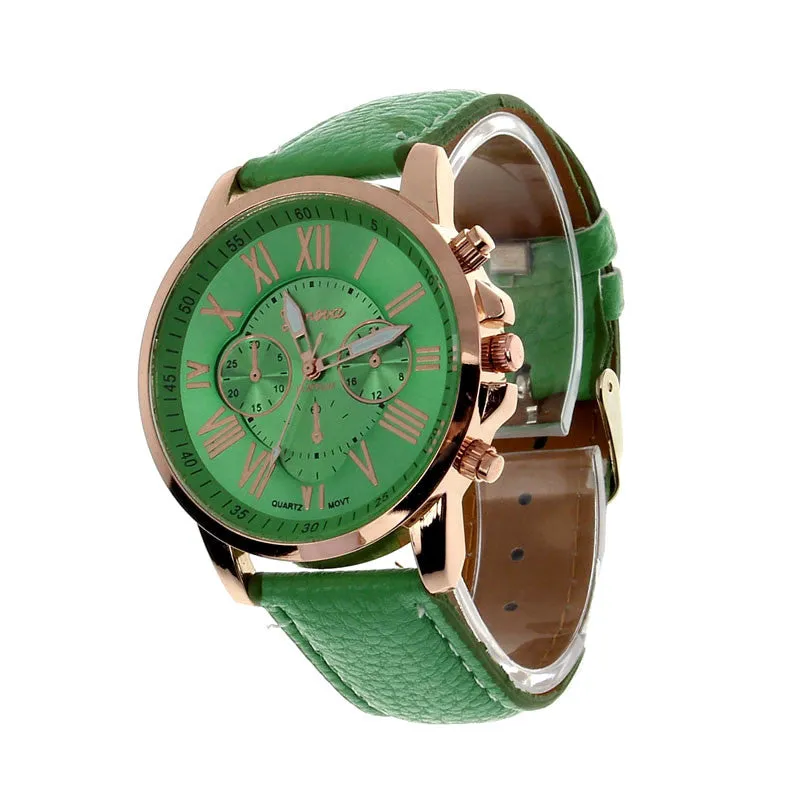 Creative Fashion Watch Roman Numerals Faux Leather Analog Quartz Wach Women Wrist Watch