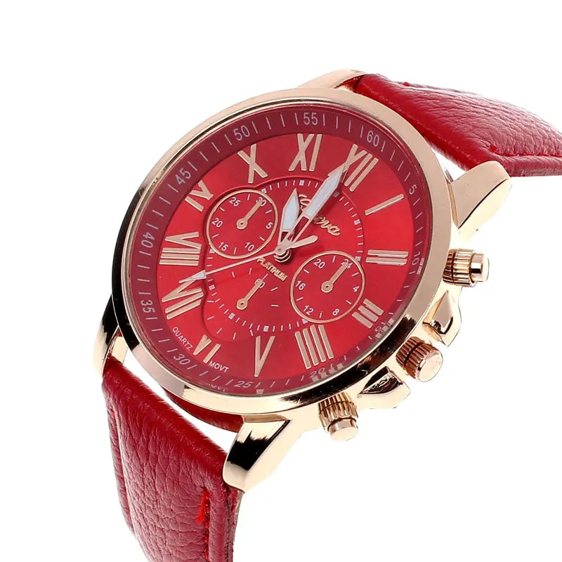 Creative Fashion Watch Roman Numerals Faux Leather Analog Quartz Wach Women Wrist Watch