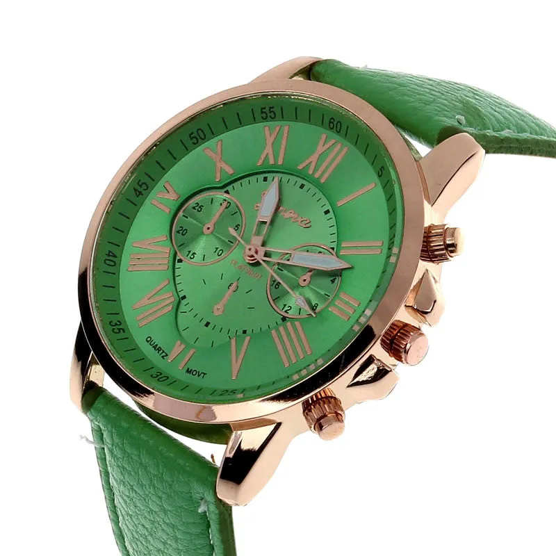 Creative Fashion Watch Roman Numerals Faux Leather Analog Quartz Wach Women Wrist Watch