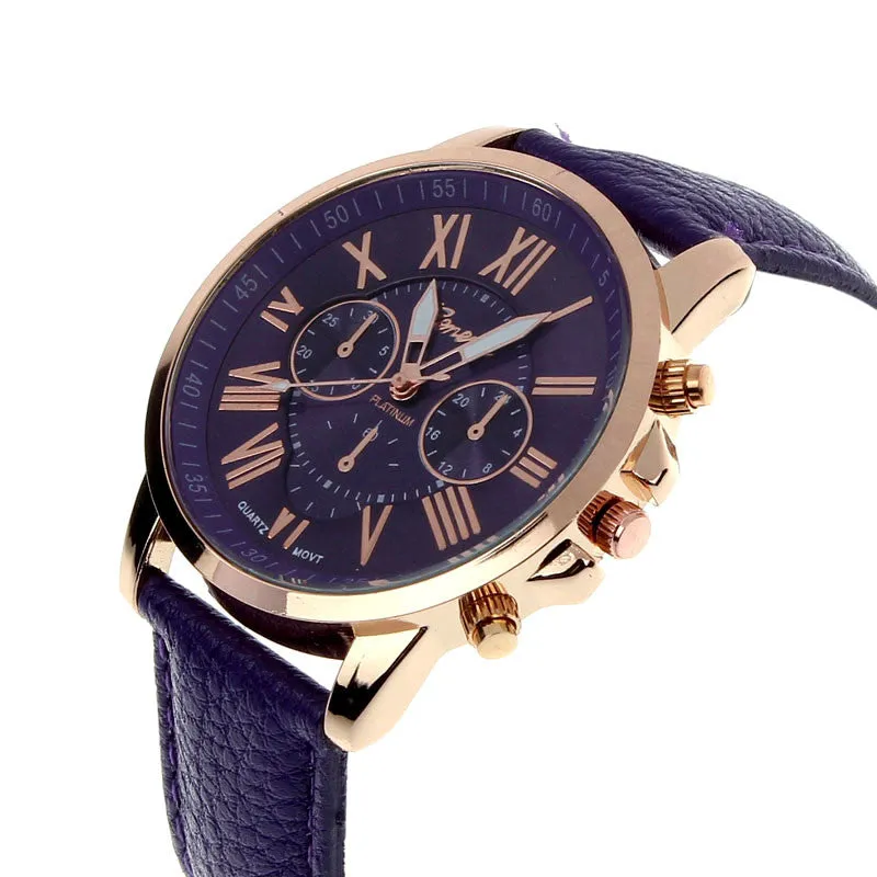 Creative Fashion Watch Roman Numerals Faux Leather Analog Quartz Wach Women Wrist Watch
