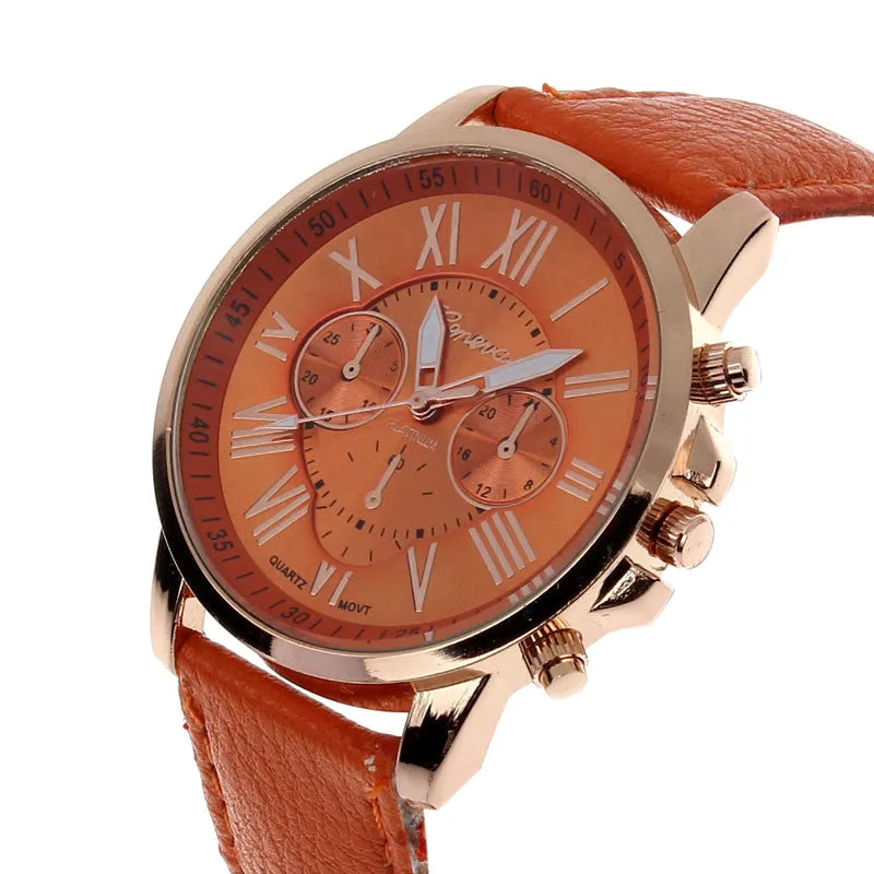 Creative Fashion Watch Roman Numerals Faux Leather Analog Quartz Wach Women Wrist Watch