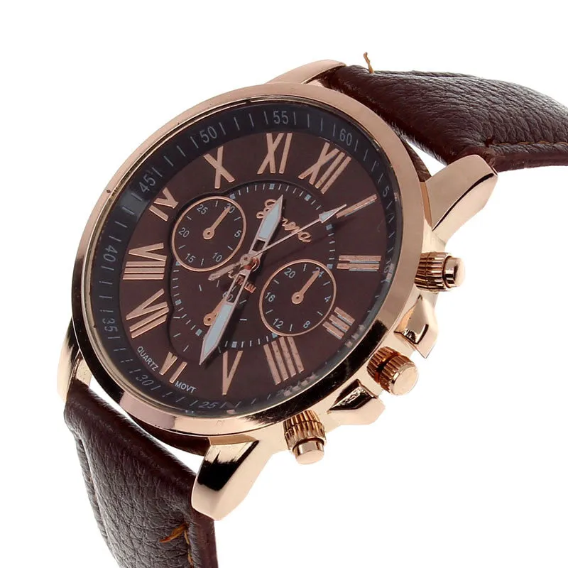 Creative Fashion Watch Roman Numerals Faux Leather Analog Quartz Wach Women Wrist Watch