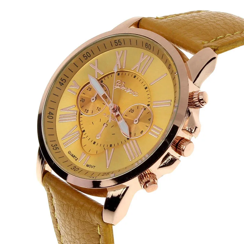 Creative Fashion Watch Roman Numerals Faux Leather Analog Quartz Wach Women Wrist Watch