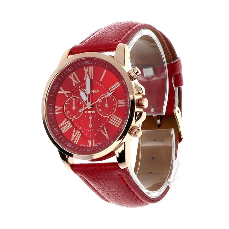 Creative Fashion Watch Roman Numerals Faux Leather Analog Quartz Wach Women Wrist Watch
