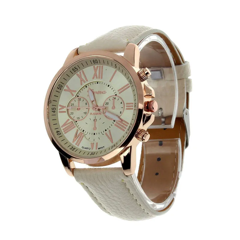 Creative Fashion Watch Roman Numerals Faux Leather Analog Quartz Wach Women Wrist Watch