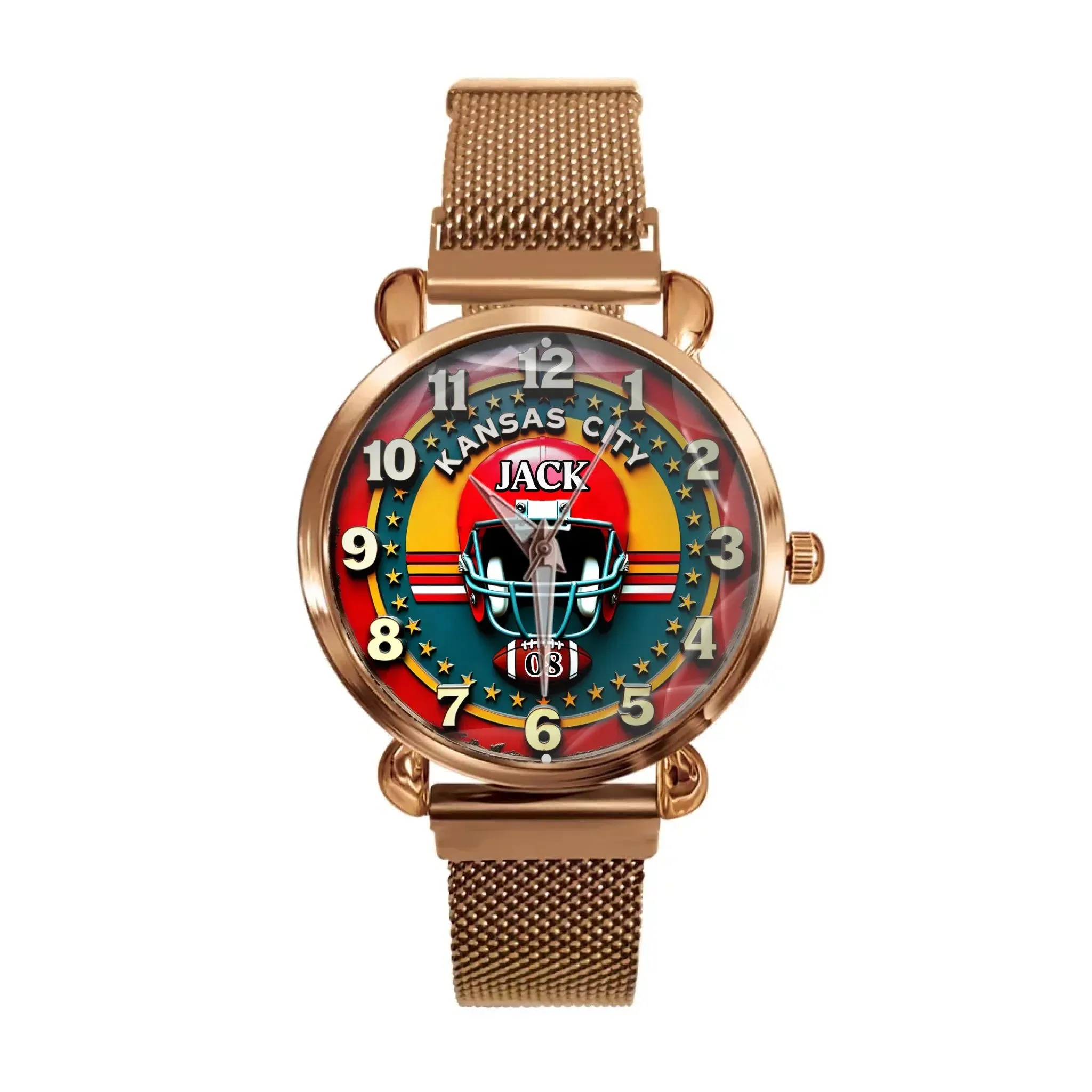 Custom Football Watch – Personalized Name & Number, Kansas City Fan Gift, Sports Lover Timepiece