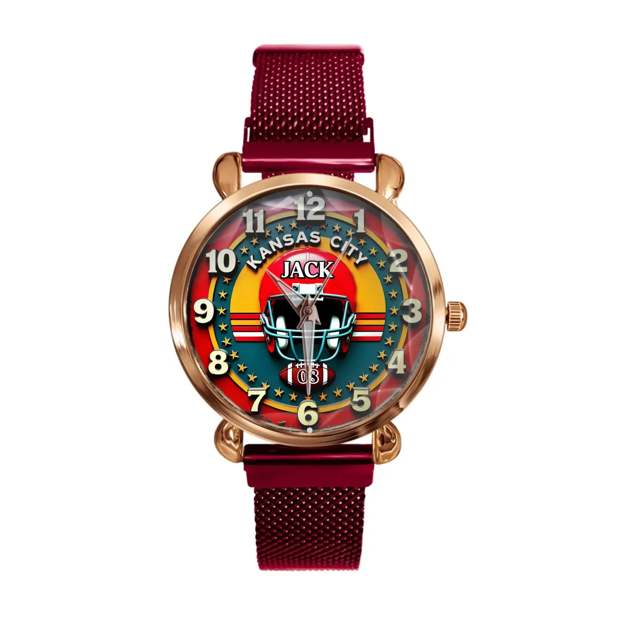 Custom Football Watch – Personalized Name & Number, Kansas City Fan Gift, Sports Lover Timepiece