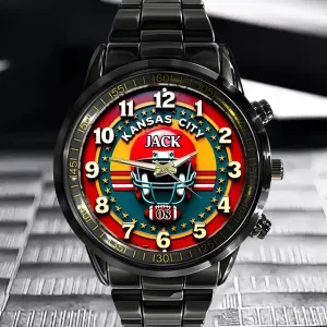 Custom Football Watch – Personalized Name & Number, Kansas City Fan Gift, Sports Lover Timepiece
