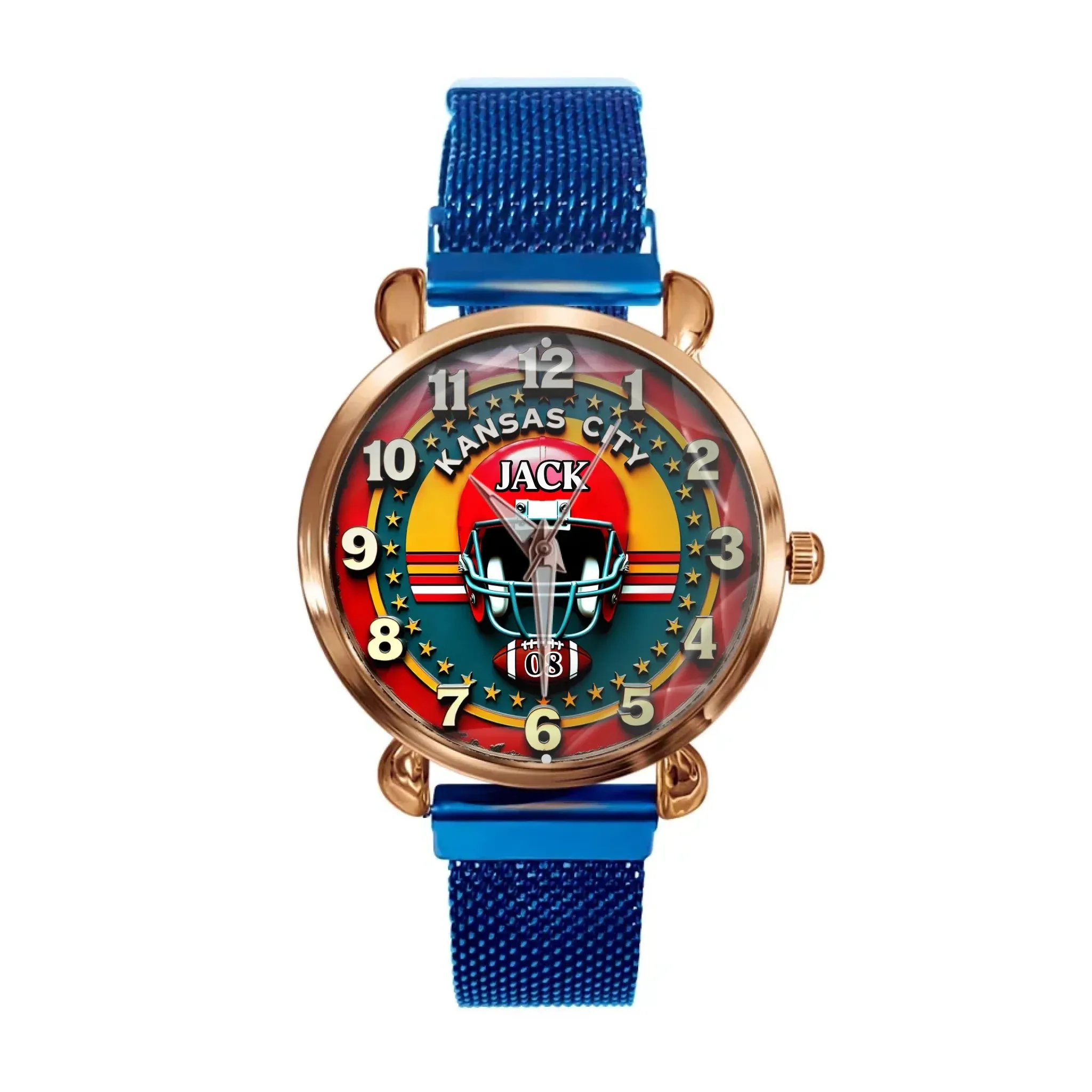 Custom Football Watch – Personalized Name & Number, Kansas City Fan Gift, Sports Lover Timepiece
