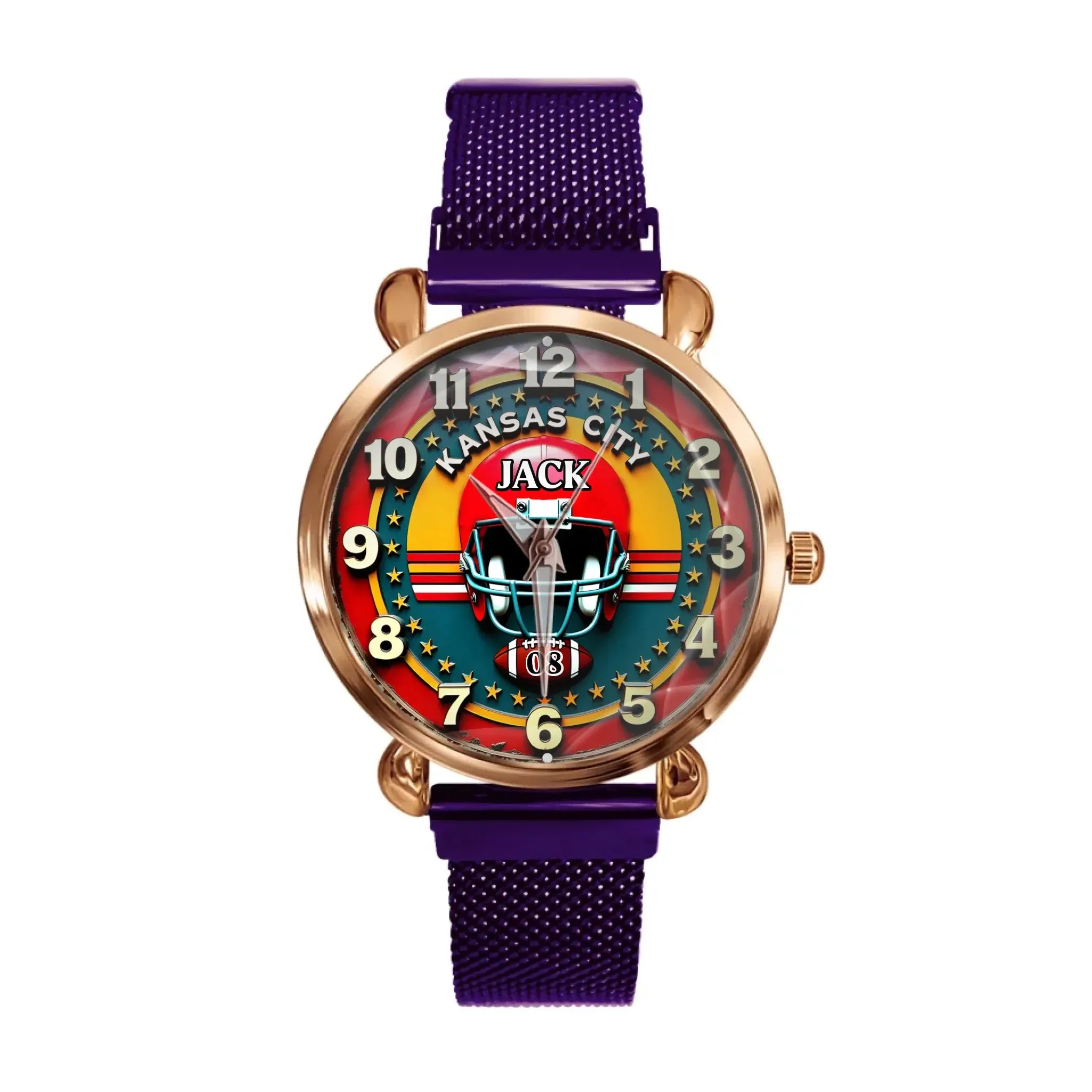 Custom Football Watch – Personalized Name & Number, Kansas City Fan Gift, Sports Lover Timepiece
