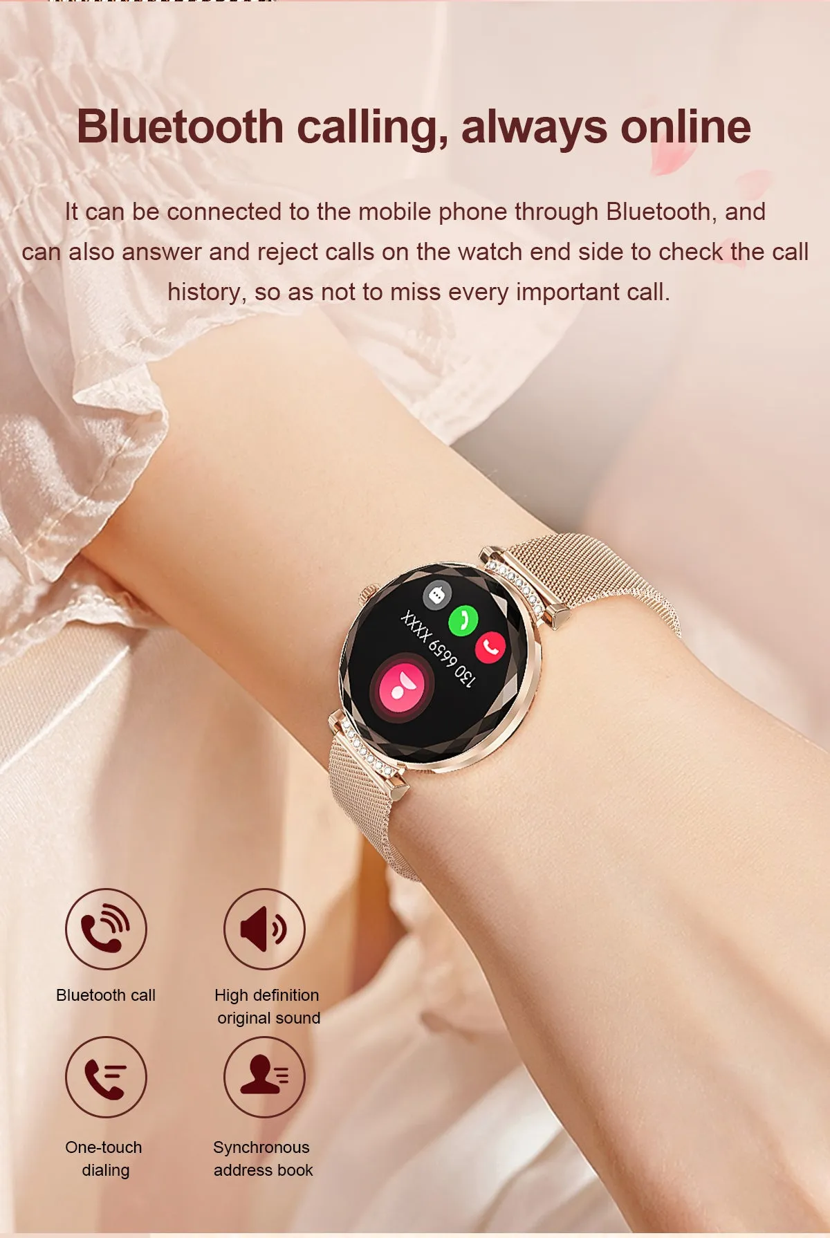 DaTeoy Lady Smart Watch,1.19 inch AMOLED Screen,Luxury design,Heart Rate & Blood Oxygen Monitoring, IP68 Waterproof, Fitness Tracker with Multiple Sport Modes, Compatible with iOS & Android