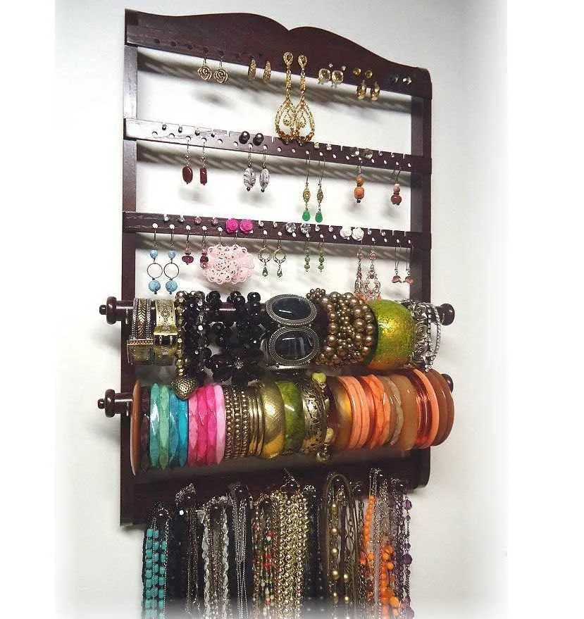 Double Bangle Jewelry Holder Organizer Mahogany Oak