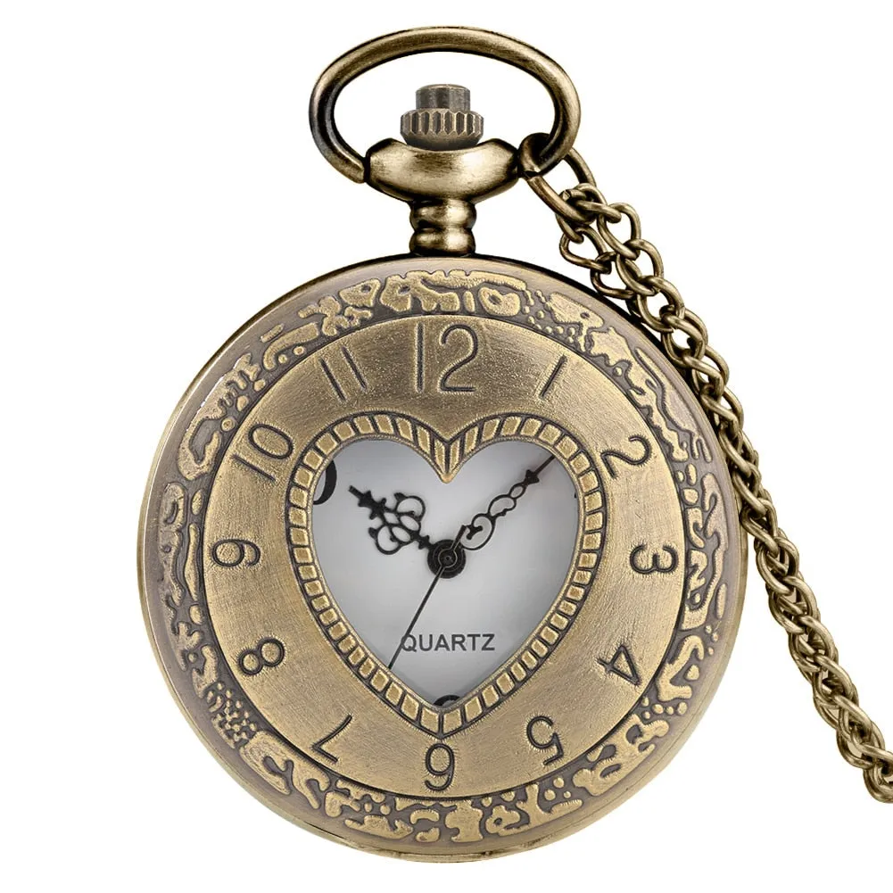 Fashion Silver Heart Shaped Lovely Hollow Elegant Quartz Pocket