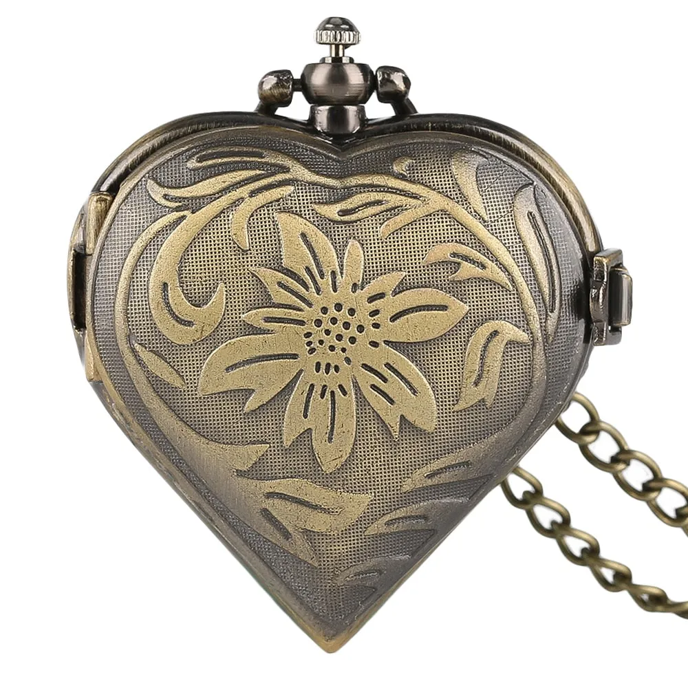 Fashion Silver Heart Shaped Lovely Hollow Elegant Quartz Pocket