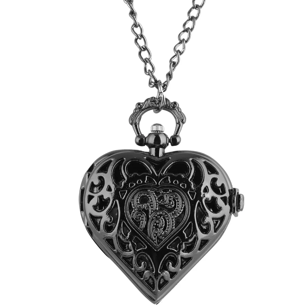 Fashion Silver Heart Shaped Lovely Hollow Elegant Quartz Pocket